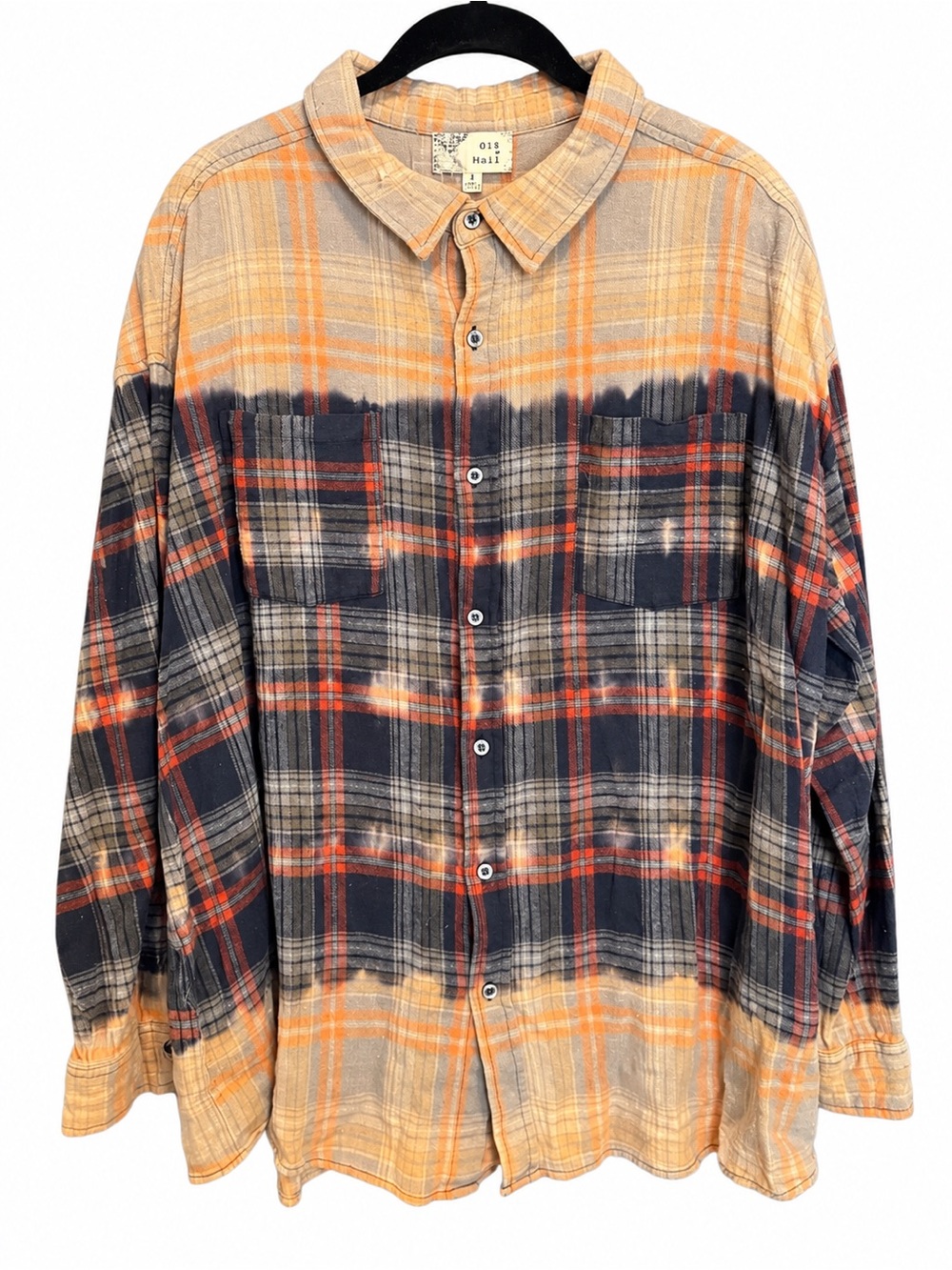 Oli & Hali Orange, Navy & Cream Bleached Plaid Button-Down Shirt